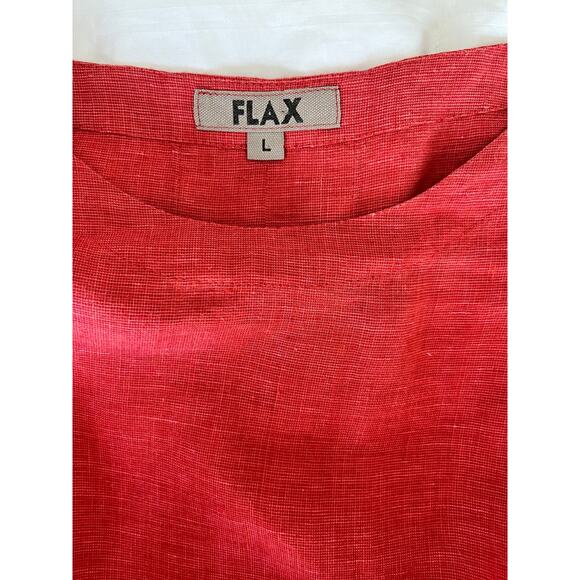 FLAX Womens 100% Linen Short Sleeve Brick Red Oversized Top Blouse | Size Large - Picture 4 of 6